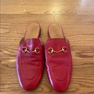 GUCCI Red Leather Princetown Horsebit Mule Shoes - 39.5 - originally $695